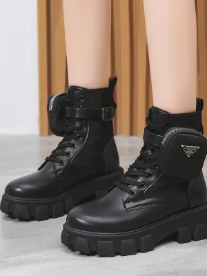 Women Boots New in Motorcycle Ankle Boots Wedges Female Lace Up Platforms