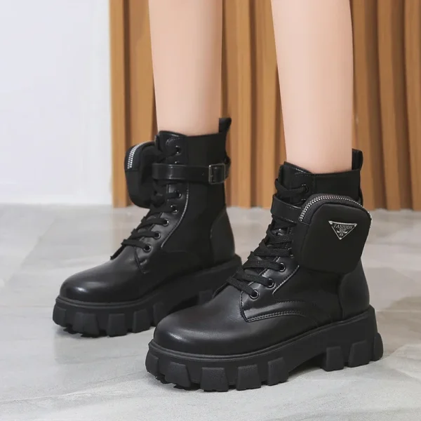 Women Boots New in Motorcycle Ankle Boots Wedges Female Lace Up Platforms