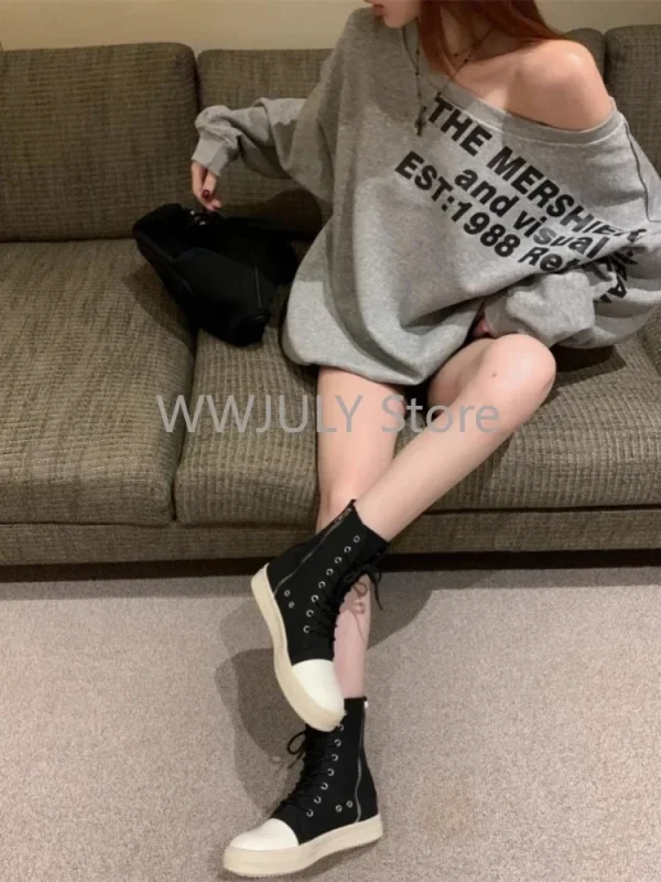 Woman American Vintage Grey Street Sweatshirt Letter Printing Long Sleeve - Image 5