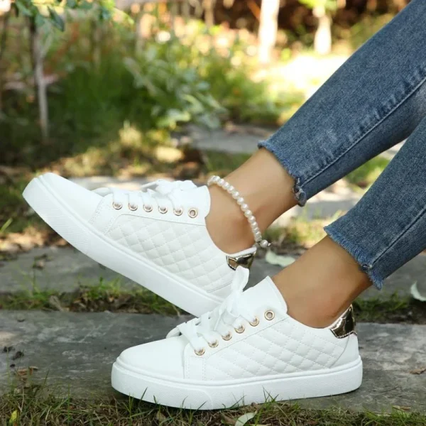 Women White Sneakers 2024 Spring Autumn Womens Fashion Black Lace-up Soft Soled PU Leather Shoes - Image 5