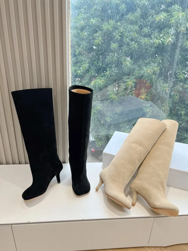 Low Heel Mid Leg Knee High Women's Boots, Fashionable Runway Square Toe Sleeve Large Boots - Image 16