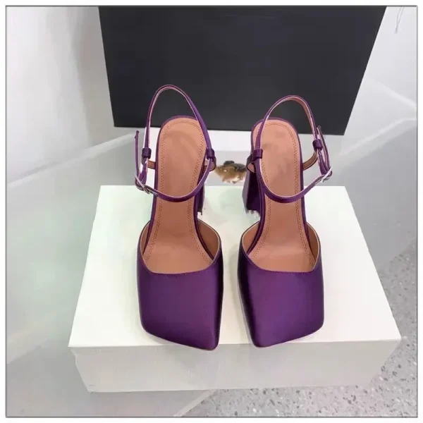 Women's Water Diamond Sandals Square Head Thick High Heels Banquet Party Fashion Women's Sexy Sandals - Image 5