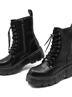 Women Platform Ankle Boots Female’s Rock Round Toe Lace Up Fashion Retro