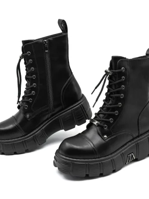 Women Platform Ankle Boots Female's Rock Round Toe Lace Up Fashion Retro