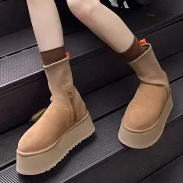 Women's Shoes Zipper Women's Boots Winter Round Toe Solid Flock Platform