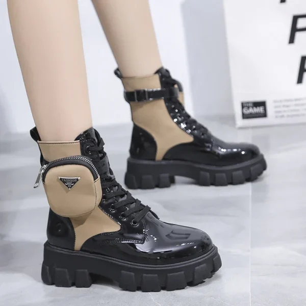 Women Boots New in Motorcycle Ankle Boots Wedges Female Lace Up Platforms - Image 2