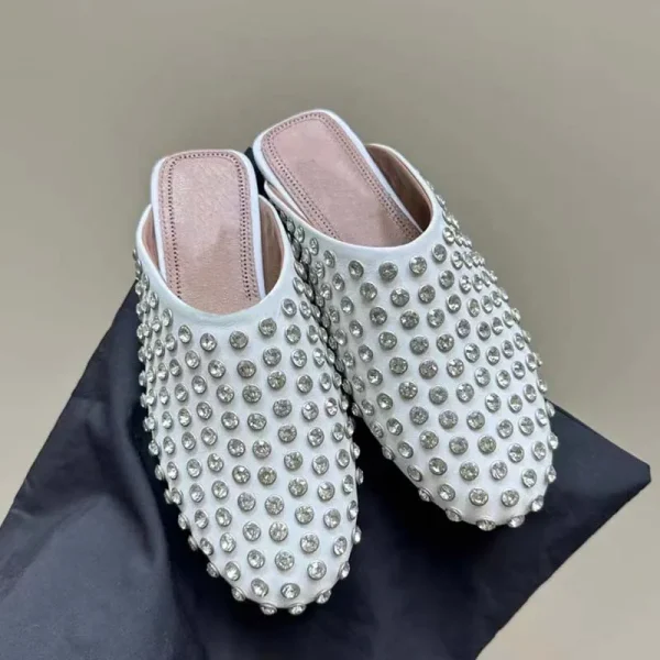 Fashionable Rhinestone Rivet Baotou Slippers Fashion Square Tail Muller Women's Shoes - Image 5