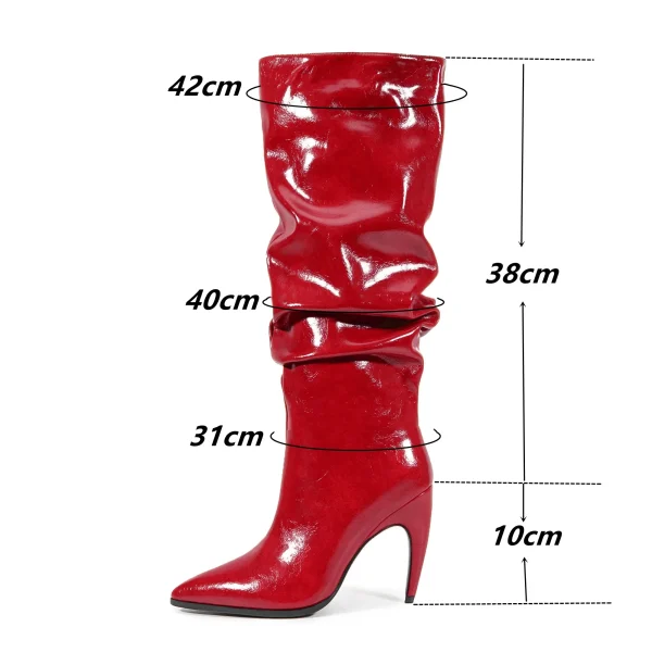 High Heels Knee Length Women's Boots with Pointed Folds Women's Large Boots - Image 8