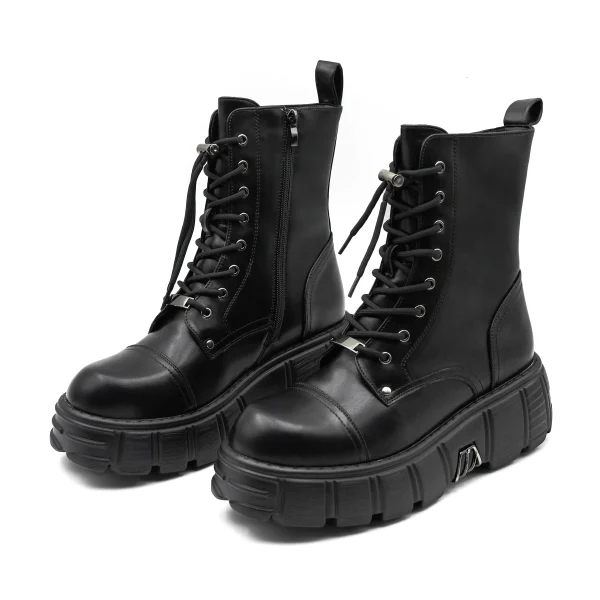 Women Platform Ankle Boots Female's Rock Round Toe Lace Up Fashion Retro - Image 3