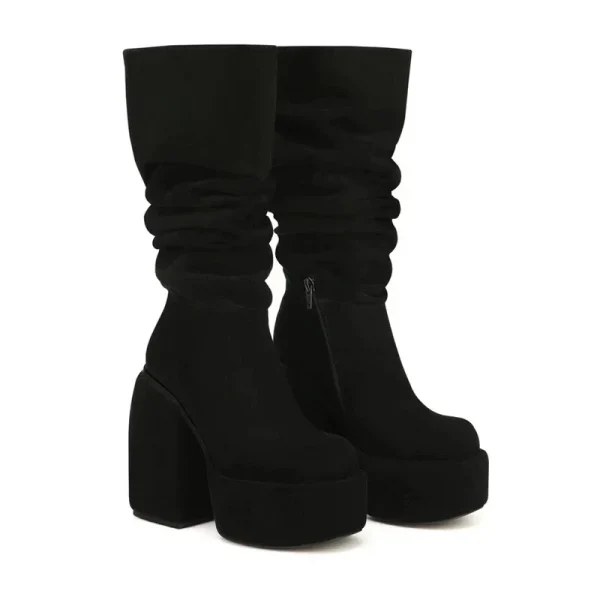 Women's New Thick Soled Thick High Heels Knee Length Women's Boots, - Image 5