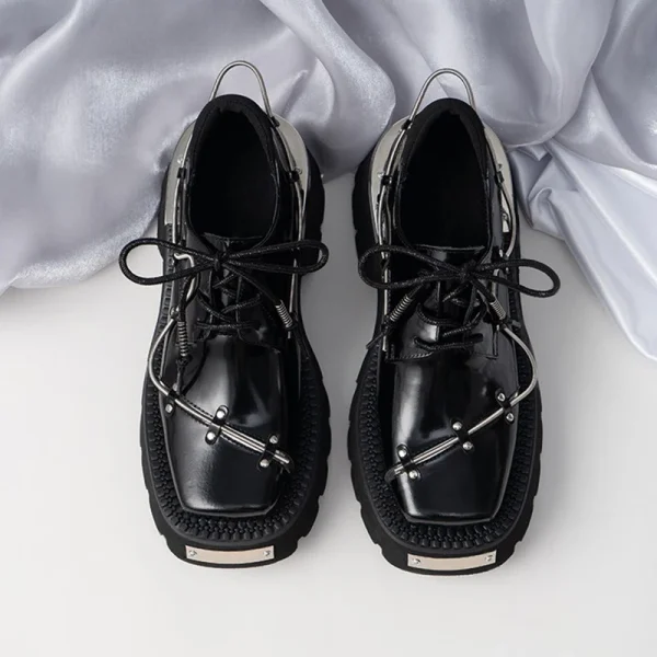 Women's Punk Style Leather Shoes Lace-up Heel Platform Female Gothic Ankle Boots - Image 2