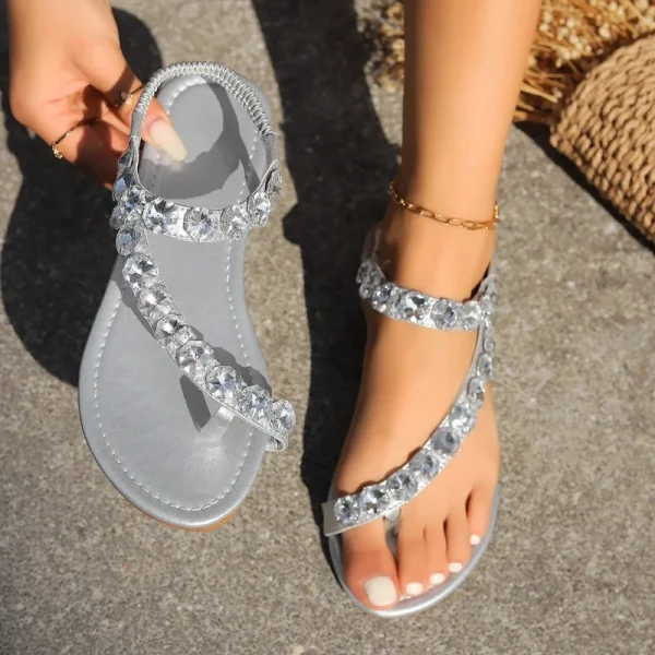 Women's Sandals, Flat Rhinestone Sandals, Fashionable Summer - Image 3