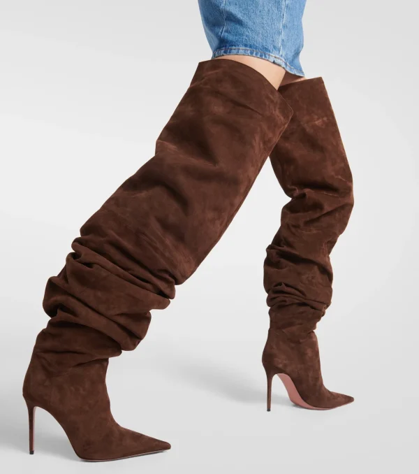 Women's New Pointed Pleated High-heeled Knee High Boots - Image 5