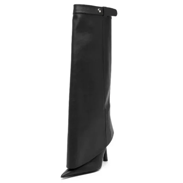 Winter New Belt Buckle Women's Knee High Boots European and American Pointed Slim High Heels - Image 4