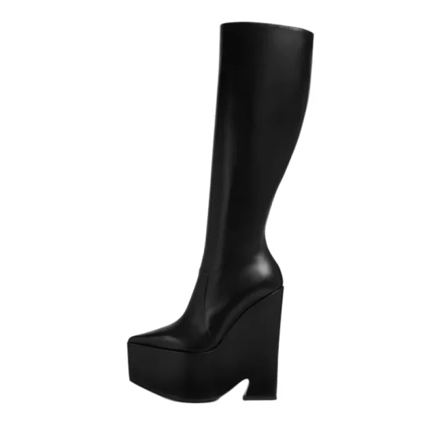 Women's Autumn and Winter New Thick Wedge Heel Knee-length Boots Fashion Side Zipper - Image 4