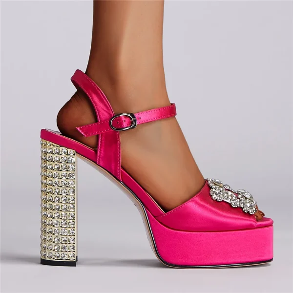 Women's Thick Sole High Heel Sandals Water Diamond Platform Silk Shoes Fashion Crystal - Image 2