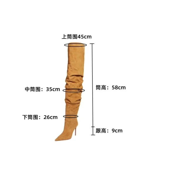 Women's New Pointed Pleated High-heeled Knee High Boots - Image 8