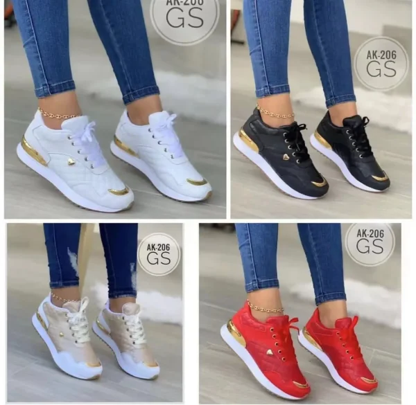 Women's Mesh Sneakers Patchwork Lace Up Flat Shoes for Women Lightweight - Image 5