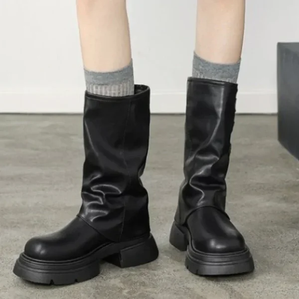 Women Shoes Brand Buckles Fashion Street Riding Boots Cool Knee High Motorcycles Boot - Image 3