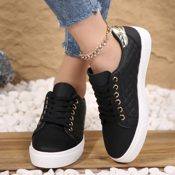 Women White Sneakers 2024 Spring Autumn Womens Fashion Black Lace-up Soft Soled PU Leather Shoes - Image 4