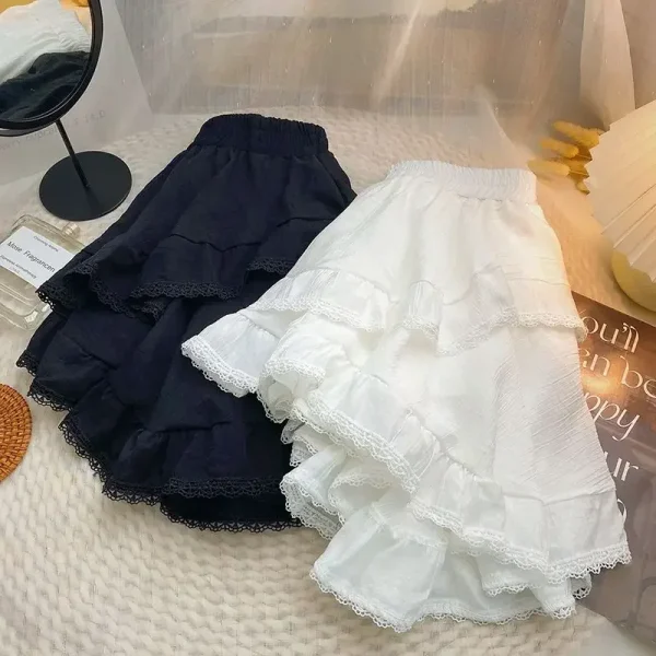 Elastic Waist White Black Irregular Mini Kawaii Skirt Japanese Style - Image 3