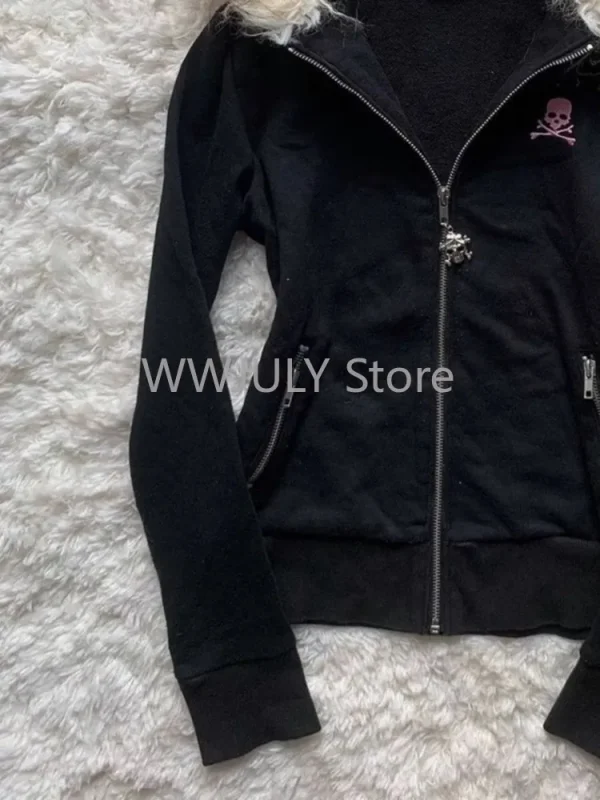 Black Goth Hoodie Women's Clothes Letter Embroidery Zipper - Image 3