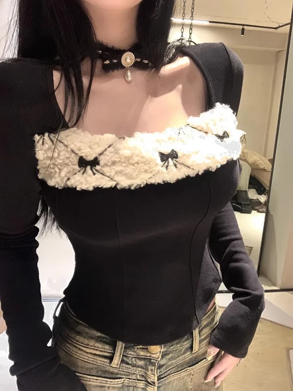 Knitted Slim Blouse Office Lady Korean Fashion Casual Tops Chic - Image 5