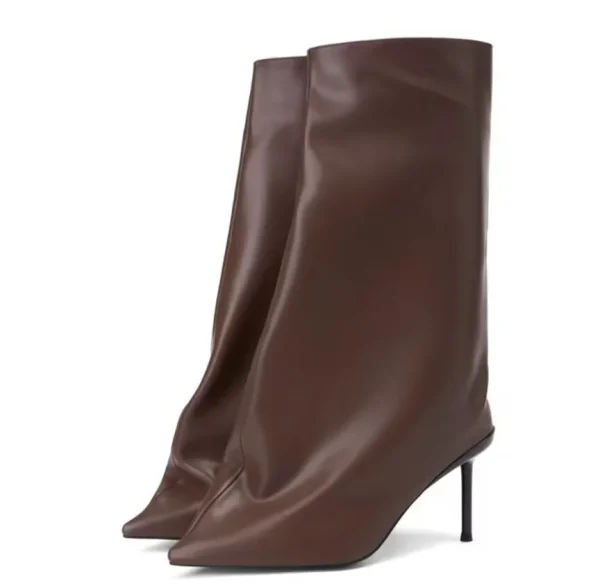 Women's  Genuine Leather Knee Length Women's Boots Fashion Slender Heel Sleeve Show Fashion Mid Sleeve Women's Boots - Image 8