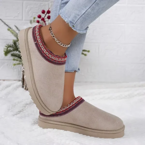 Snow Boots Women Winter New Cashmere Warm Thick Soles Without Heel-covered Hair Half Slipper - Image 7