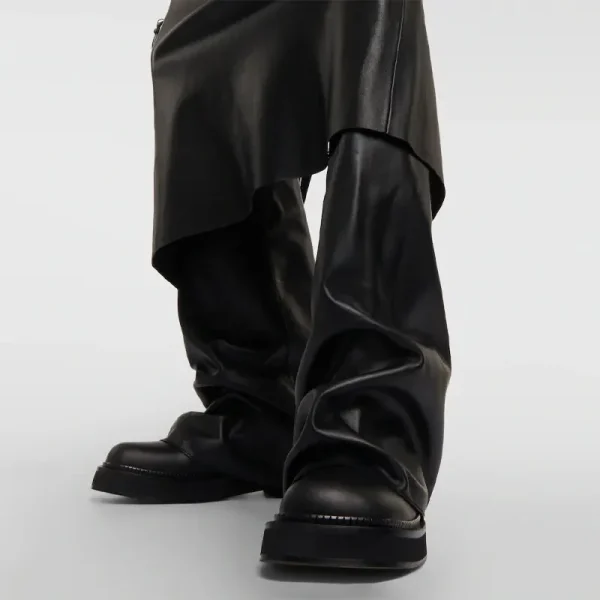 Women's Leather Thick Soled Flat Bottomed Knee High Boots, Square Toe Mid Length Boots - Image 3