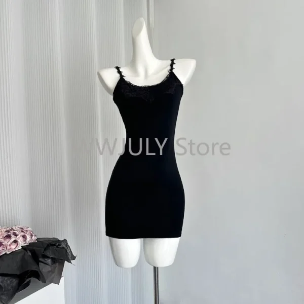 Woman Sexy Slim Bodycon Suit Basic Black Sleeveless Dress Outfit - Image 3