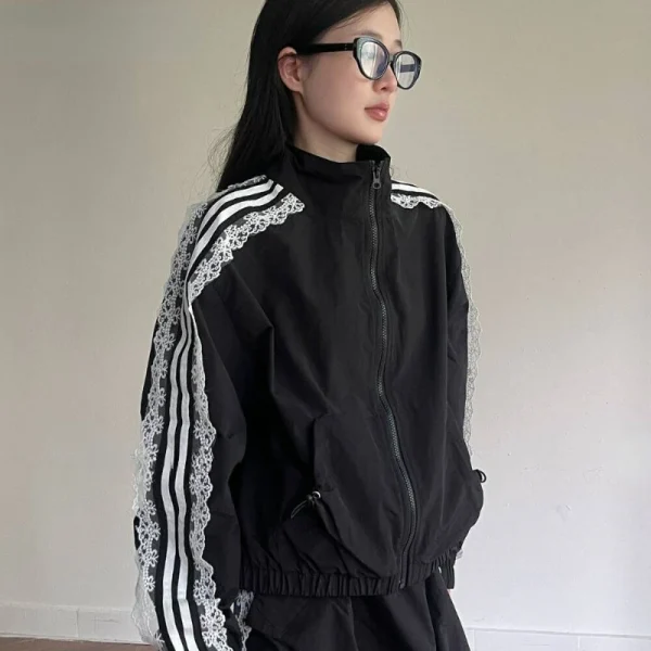 Lace Patchwork Striped Sun Protection Jacket for Women - Image 6