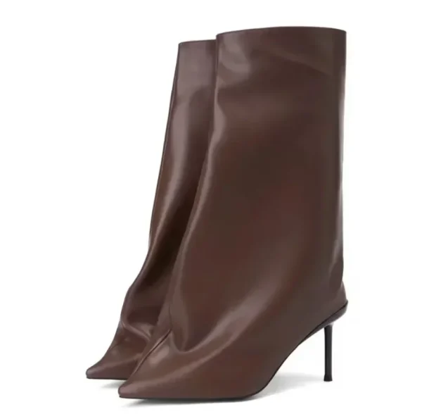 Women's  Genuine Leather Knee Length Women's Boots Fashion Slender Heel Sleeve Show Fashion Mid Sleeve Women's Boots - Image 4