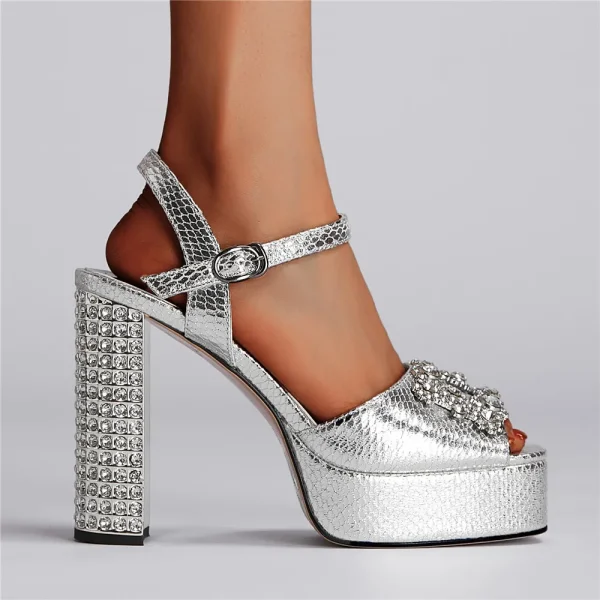 Women's Thick Sole High Heel Sandals Water Diamond Platform Silk Shoes Fashion Crystal - Image 4