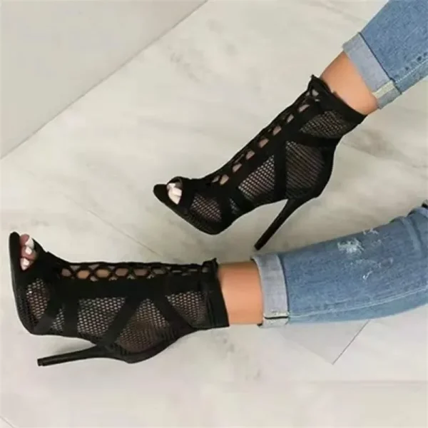 Cross Strap Sexy High Heel Sandals Woman Shoes Pumps Lace-up Peep Toe Sandals Casual Mesh - Image 10