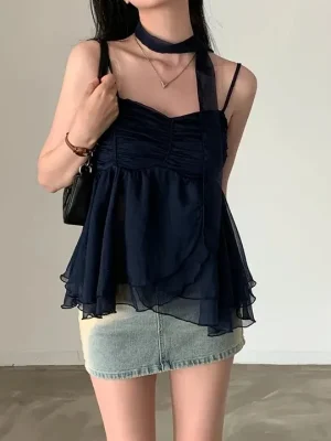 Aesthetic Sleeveless Solid Tops Hot Girls Korean Fashion Sweet Tank Top