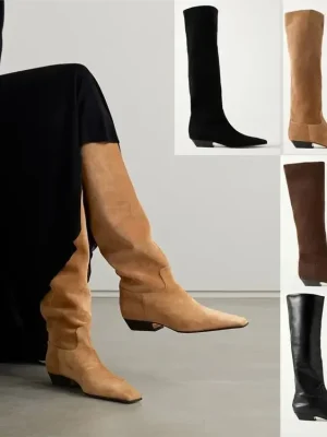 Knee High Women’s Boots Autumn and Winter Square Toe Leather Fashionable