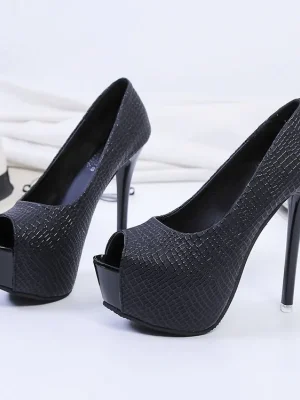 Women Pumps Thin Heels Fashion Peep Toe Platform Slip on Sequined Cloth Super High Heels