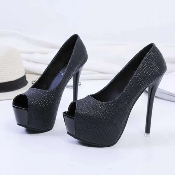 Women Pumps Thin Heels Fashion Peep Toe Platform Slip on Sequined Cloth Super High Heels