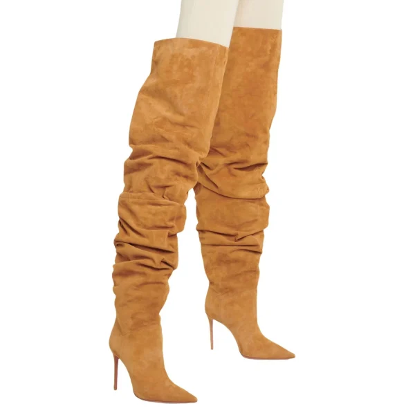 Women's New Pointed Pleated High-heeled Knee High Boots - Image 10