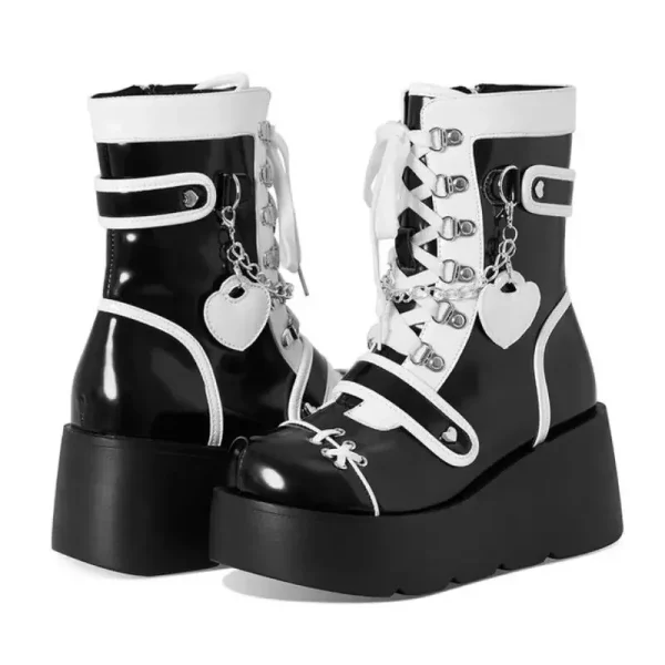 Women's Boots Vampire Role Play Womens Mid-calf Boots Lace Up Wedges - Image 3