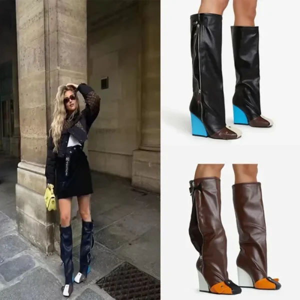 Women's Zipper Thick Sole Knee High Boots European and American Trend Nightclub Party Women's Boots - Image 2