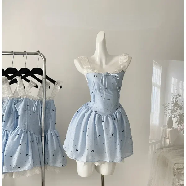 Summer Sweet Y2k Mini Dress Lace Mori Girl Korean Dress Women Ballet