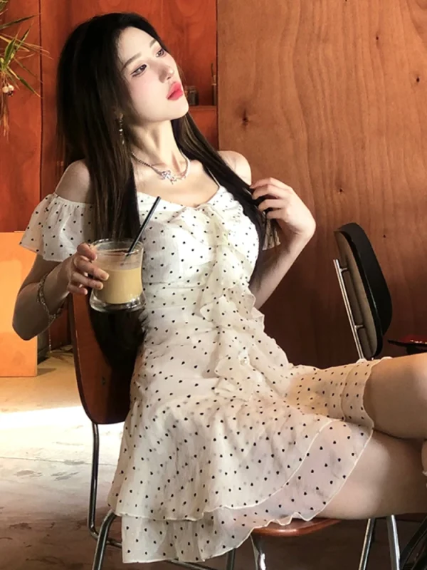 Sexy Dot Party Dress Beach Style One Piece Dress Korean Fashion Chic - Image 3