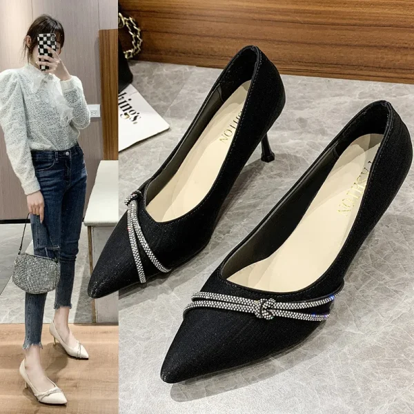 Women's Fashion Black Professional High Heels Pointy Skinny Heels - Image 2