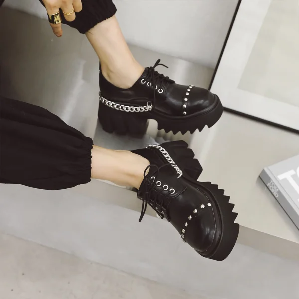 Women's Spring Punk Ankle Boots Lace-up Pumps Medium Heel Platform Rock Female Shoes