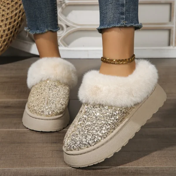 Faux Fur Winter Boots Women Fashion Sequined Cloth Warm Snow Boots - Image 5