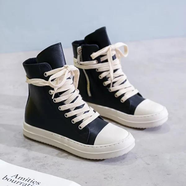 Men's Shoes Thick Shoelace Fashion High Top Platform Black Leather Casual Women's