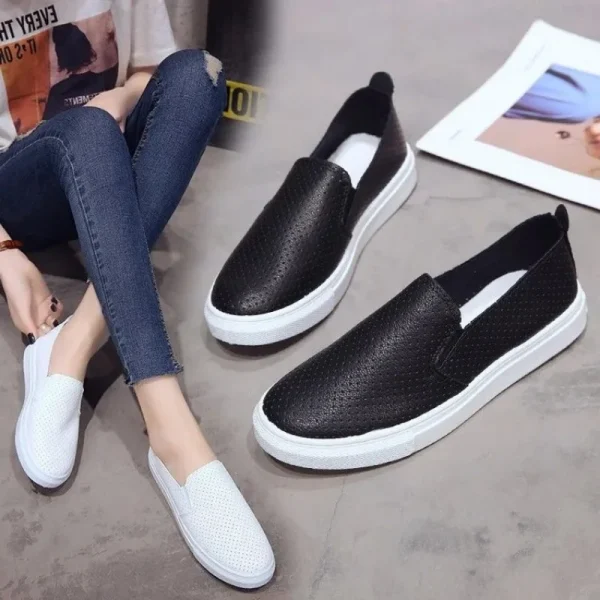 summer small white shoes women's shoes or lend students lazy flat-bottomed leather a leather shoes - Image 2