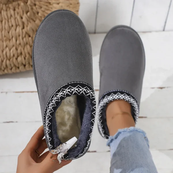 Snow Boots Women Winter New Cashmere Warm Thick Soles Without Heel-covered Hair Half Slipper - Image 11